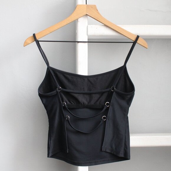 La Blanca Black Open-Back Spaghetti Strap Tankini Bikini Swim Tank Top Size 8 - Picture 3 of 9